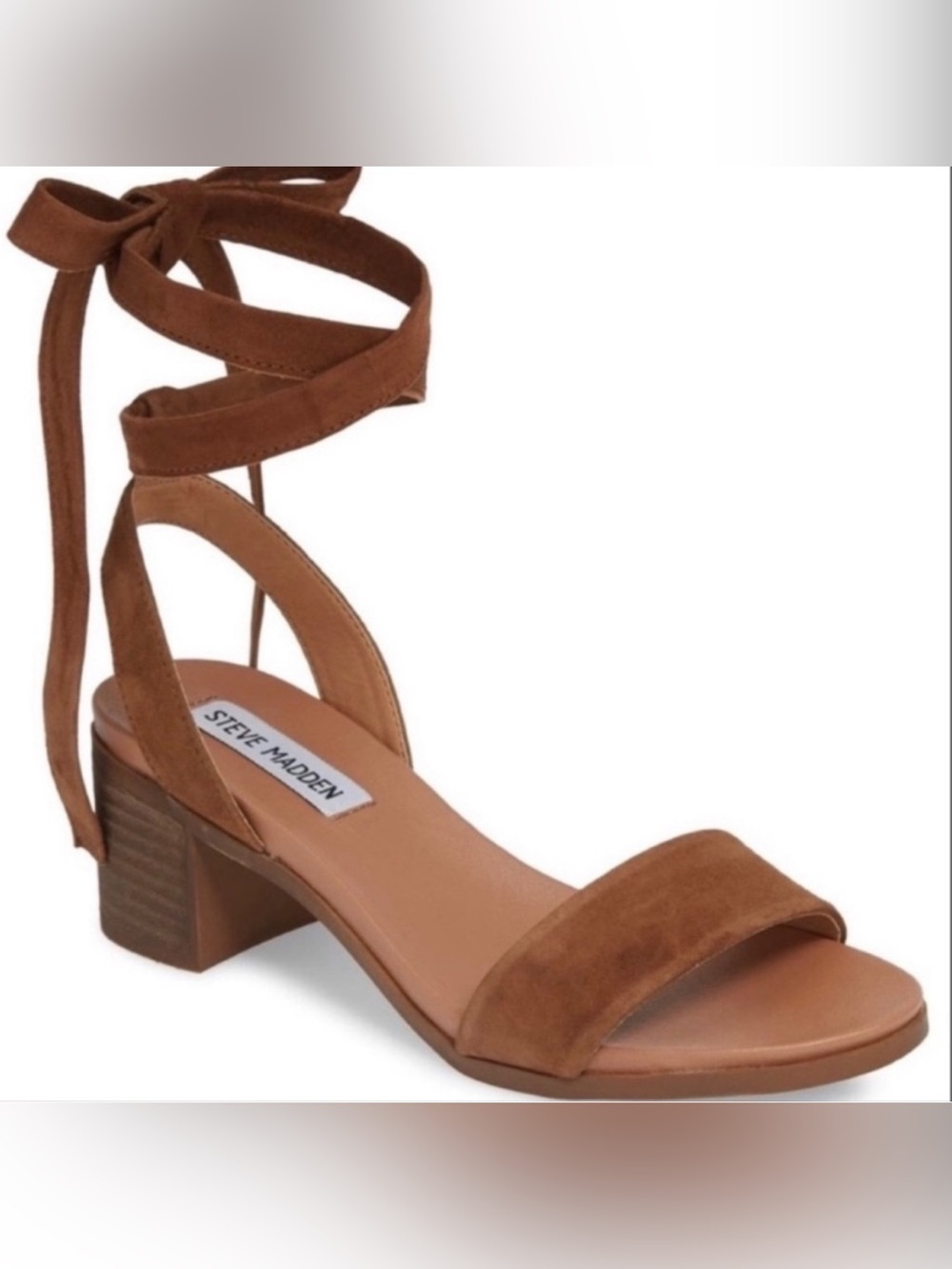 Steve Madden Brown Suede Ankle-Tie Block Heel Sandal